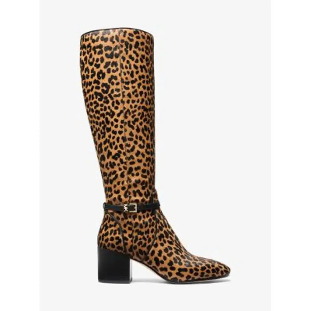 Michael Kors Ella Leopard Print Calf Hair Block Heel Boot 8 - Picture 3 of 5